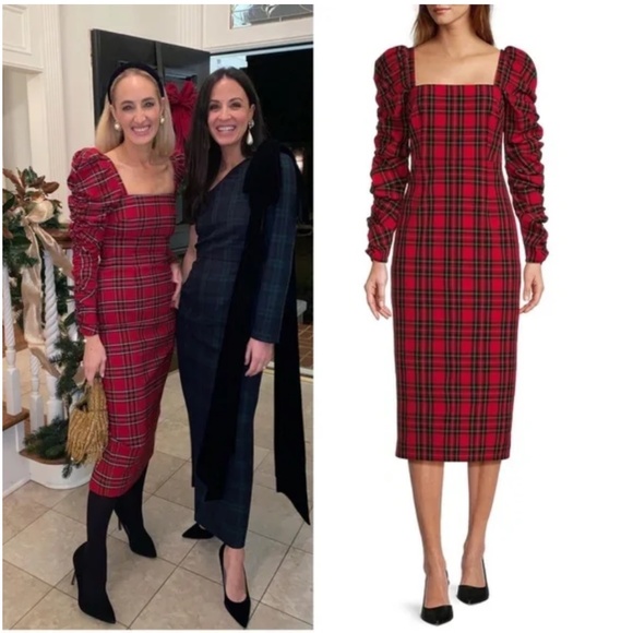 ANTONIO MELANI Dresses & Skirts - NWT Antonio Melani Elena Plaid Square Neck Long Ruched Sleeve Dress